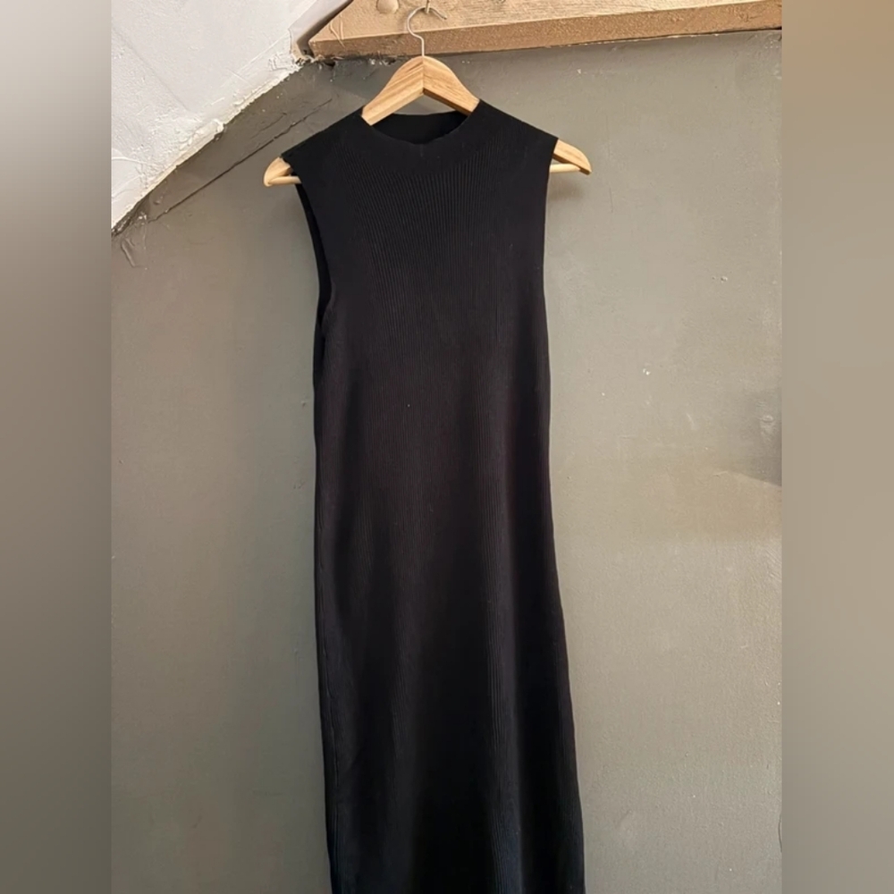 Mango Black Sleeveless Ribbed Midi Dress